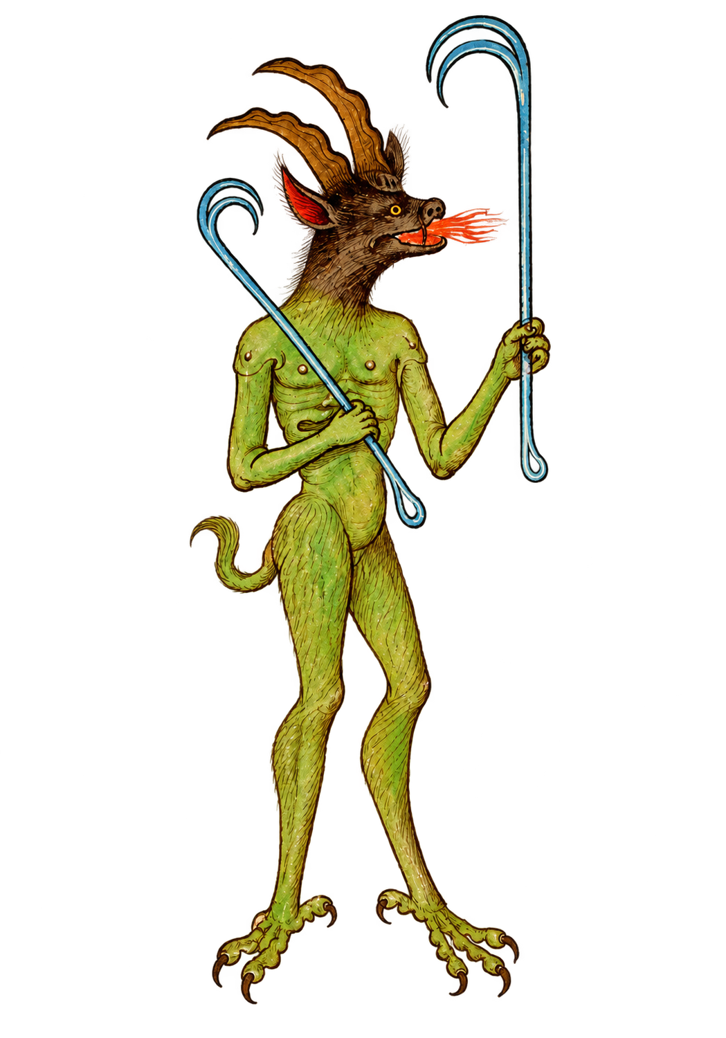 The Ashen Clerk, a green horned infernal recorder
