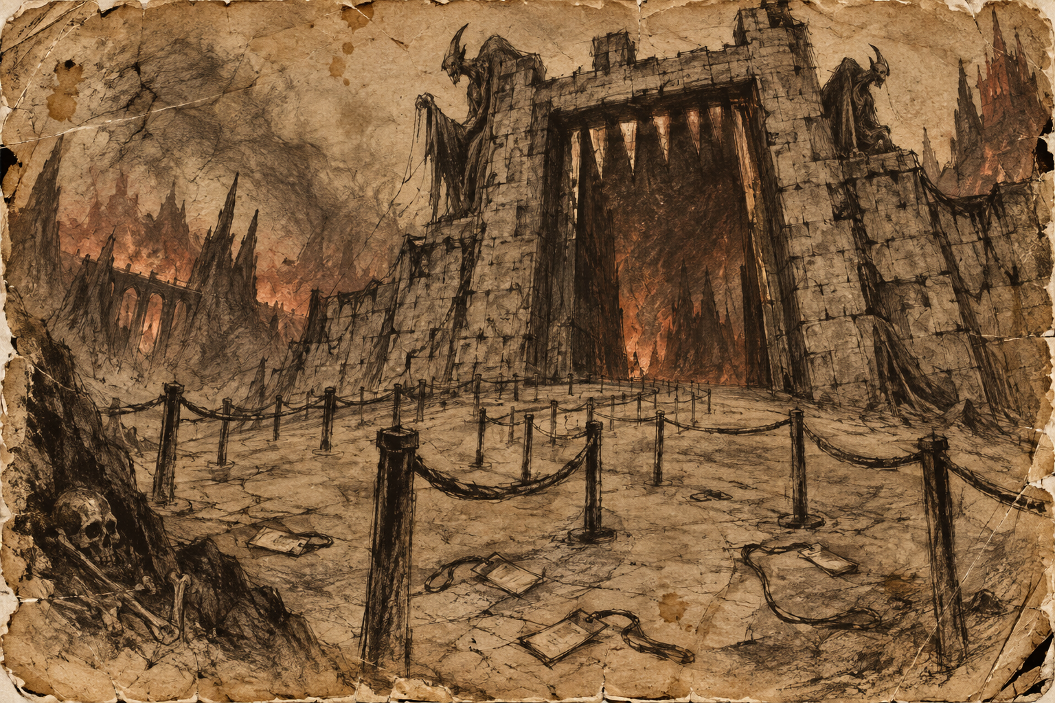 Worn ink illustration: The First Threshold